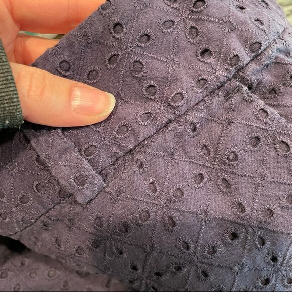 Loft Blue Eyelet Cropped Straight Leg Pants Womens 0 Ankle Trouser Preppy Navy - Picture 5 of 5